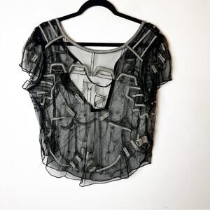 SZ XS Free People Mesh Black Embellished See Through Top